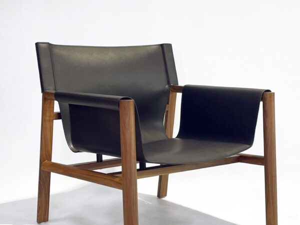 F094復古實木馬鞍皮革單椅